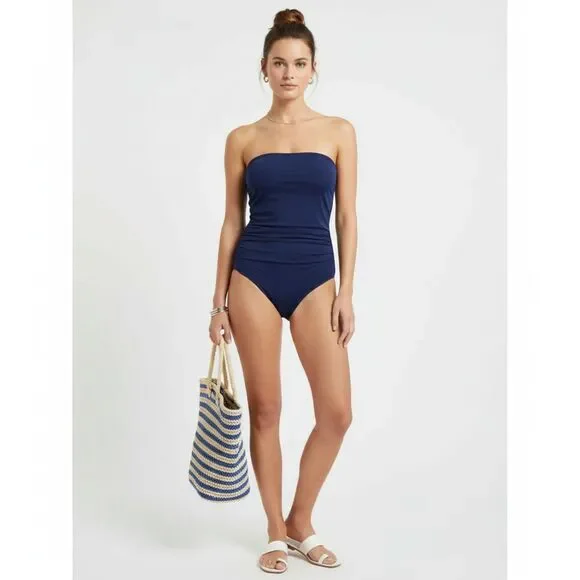 J Crew Navy Blue Strapless Bandeau 1 Piece Swim Bathing Suit 12 NEW - Picture 9 of 9